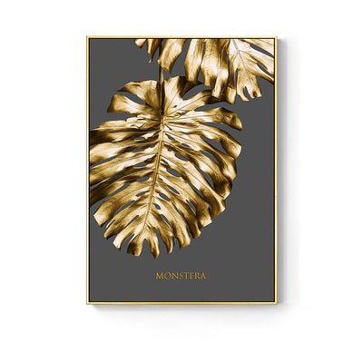 Nordic Golden abstract leaf flower Wall Art Canvas