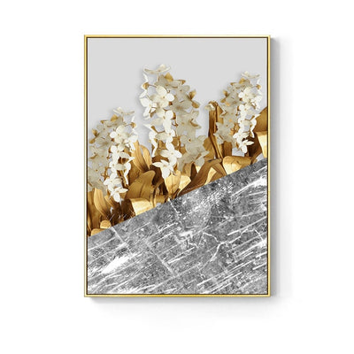 Nordic Golden abstract leaf flower Wall Art Canvas