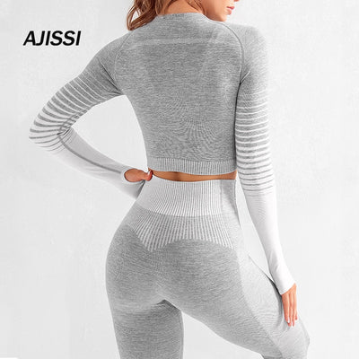 Womens Long Sleeve Crop Top High Waist Leggings