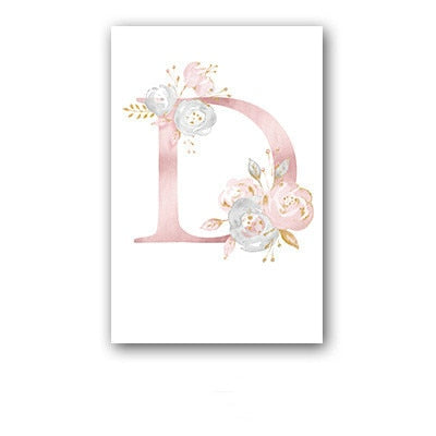 26 English Letters Pink Flower Children's Bedroom Canvas