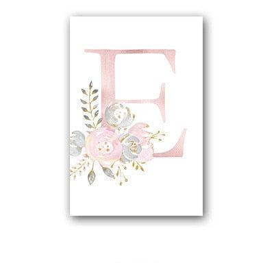 26 English Letters Pink Flower Children's Bedroom Canvas