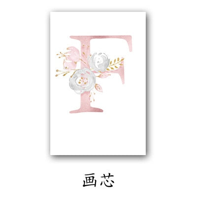 26 English Letters Pink Flower Children's Bedroom Canvas