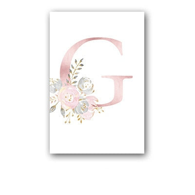 26 English Letters Pink Flower Children's Bedroom Canvas