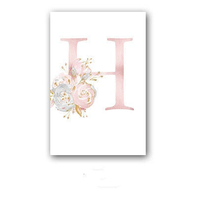 26 English Letters Pink Flower Children's Bedroom Canvas