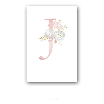 26 English Letters Pink Flower Children's Bedroom Canvas