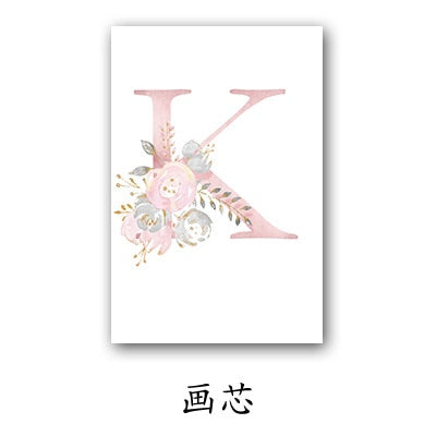 26 English Letters Pink Flower Children's Bedroom Canvas