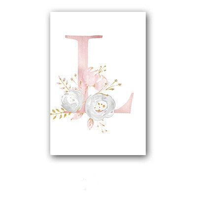 26 English Letters Pink Flower Children's Bedroom Canvas