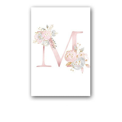 26 English Letters Pink Flower Children's Bedroom Canvas