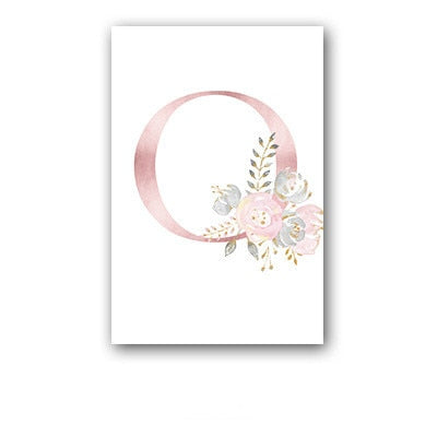 26 English Letters Pink Flower Children's Bedroom Canvas