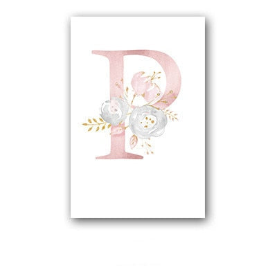 26 English Letters Pink Flower Children's Bedroom Canvas