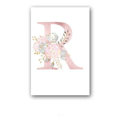 26 English Letters Pink Flower Children's Bedroom Canvas