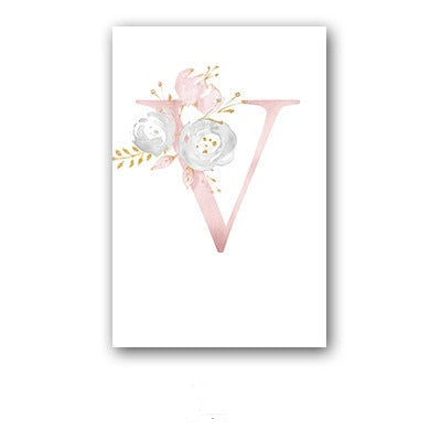 26 English Letters Pink Flower Children's Bedroom Canvas