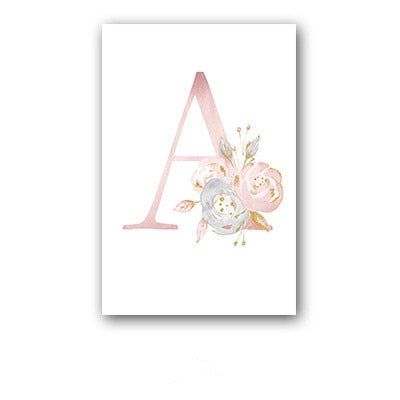 26 English Letters Pink Flower Children's Bedroom Canvas